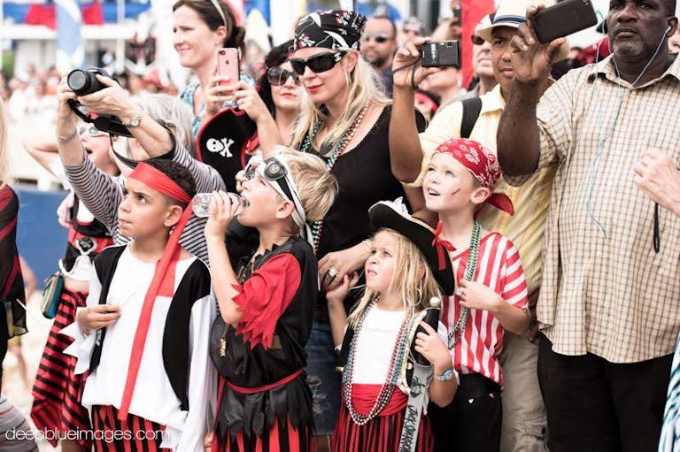 Children and adults dressed up for pirates week