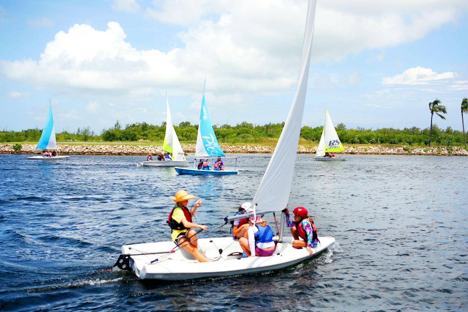 Group of young sailors training in the Cayman Island waters