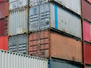 Shipping containers stacked on top of each other