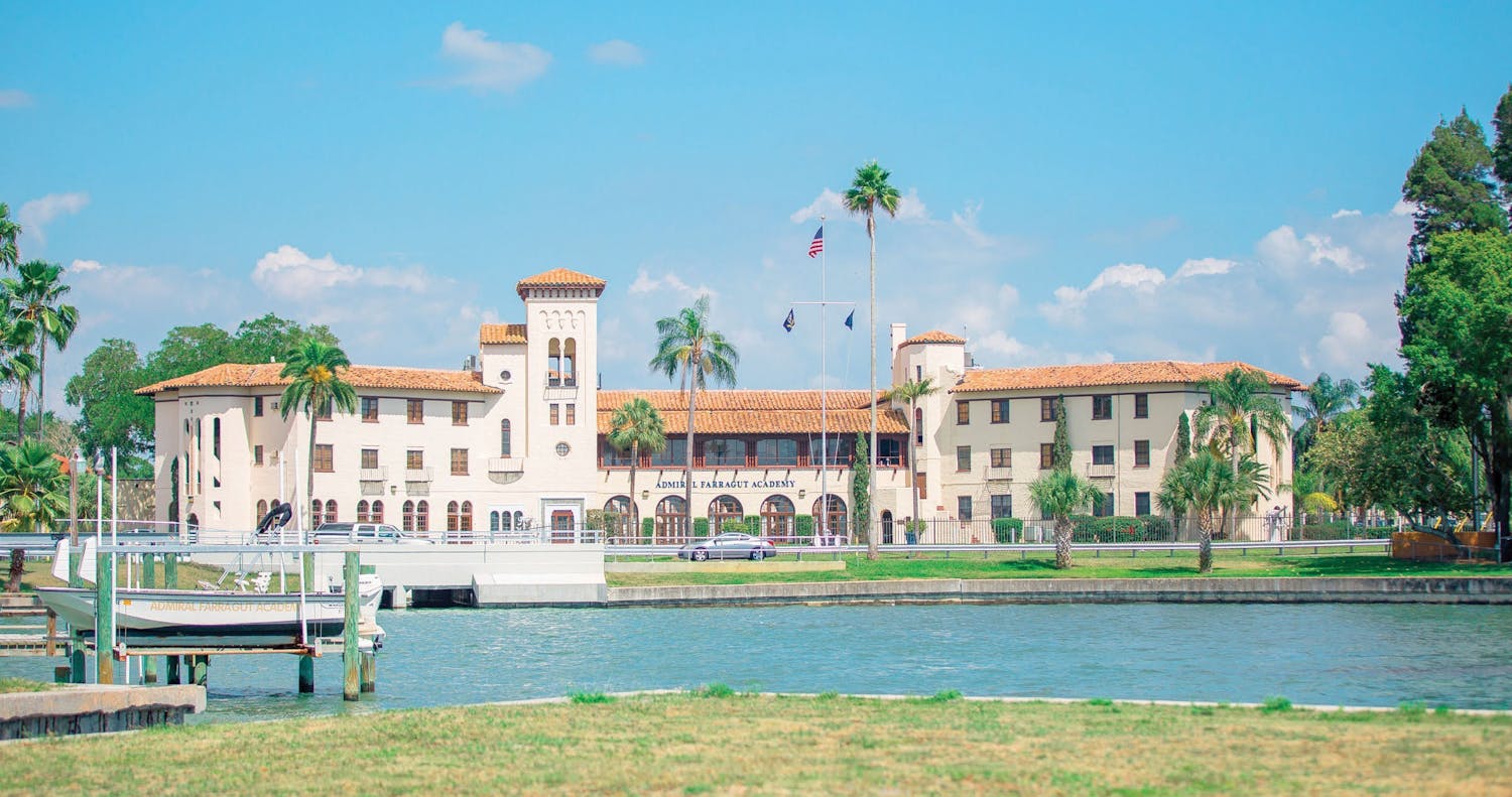 View across the lake of Admiral Farragut boarding school