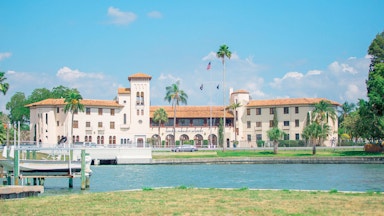 View across the lake of Admiral Farragut boarding school