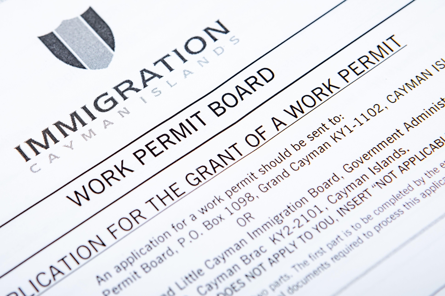 Work permit application form for the Cayman Islands