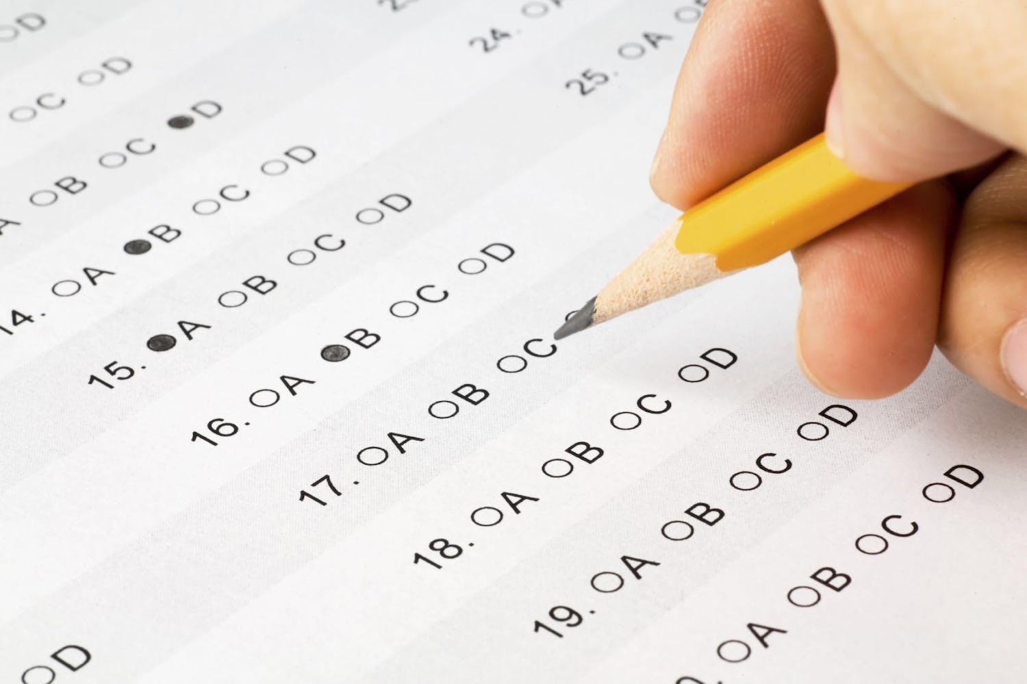 Close up image of a multiple choice test