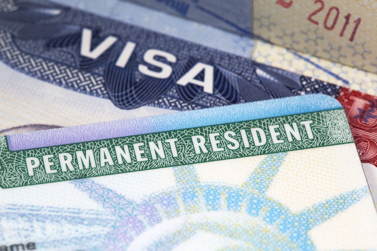 Close up of american permanent resident visa